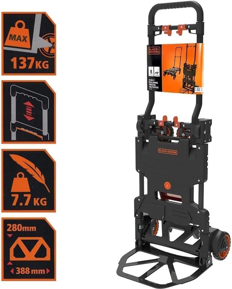 BLACK+DECKER 2-in-1 Steekwagen & Plateauwagen - 55KG/120KG - Zwart