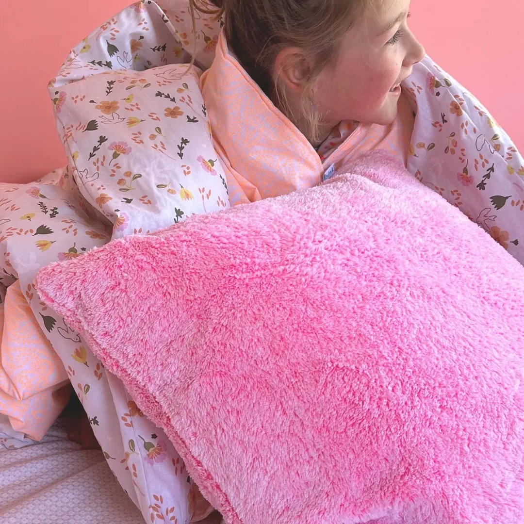 BINK Bedding Kinderdeken Summer Collection 100x150cm - Roze/Fuchsia - Teddy - Neon Oranje Rand
