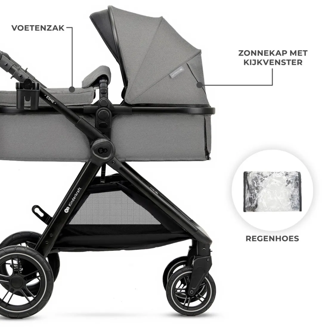 KinderKraft ESME PRO 3-in-1 Kinderwagen - Beige/Grijs