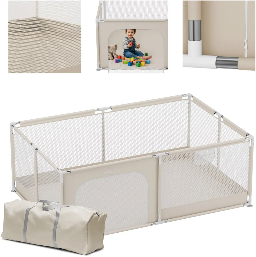 Tulano Cozy 22 - Grondbox / baby box / kinder box - 120x180 cm - voor binnen - ademend gaas - EN71-gecertificeerd - 6 tot 36 maanden - Beige