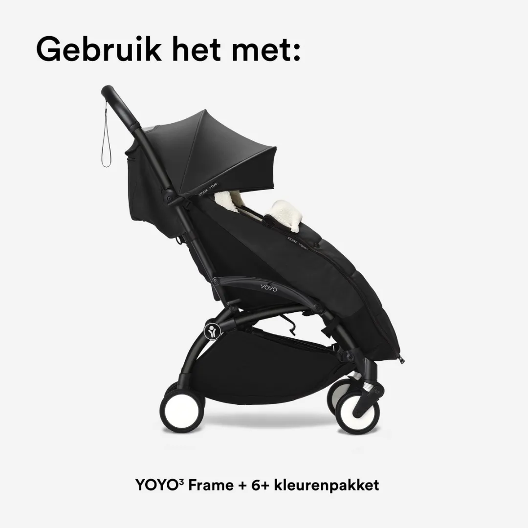 Stokke YOYO voetenzak, zwart - Sherpa-voering, fleece met trekkoord, dubbele vulling - Machinewasbaar op 30°C - Inclusief kleine tas