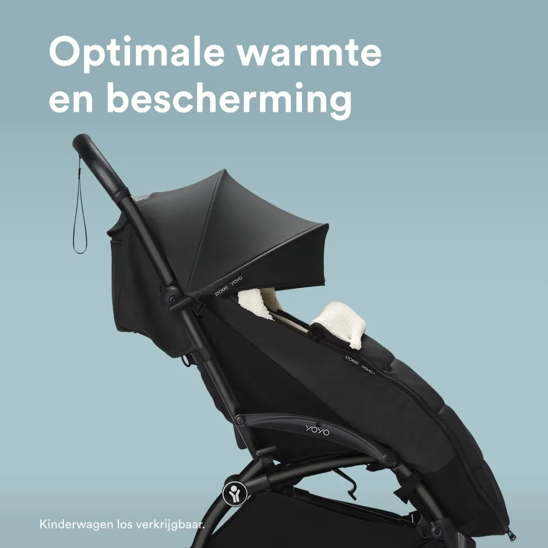 Stokke YOYO voetenzak, zwart - Sherpa-voering, fleece met trekkoord, dubbele vulling - Machinewasbaar op 30°C - Inclusief kleine tas