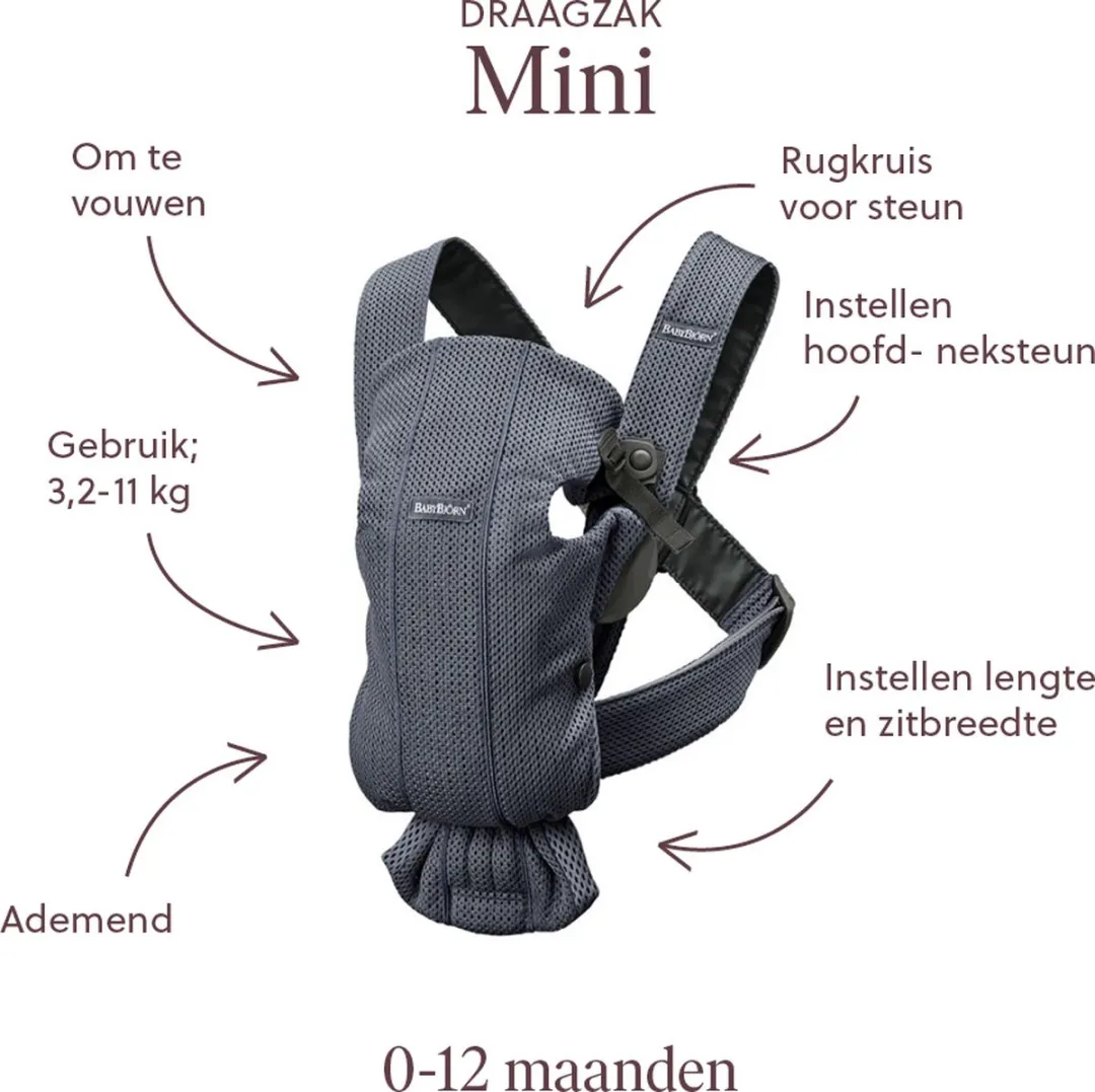 BabyBjörn Draagzak Mini 3D Mesh - Antraciet