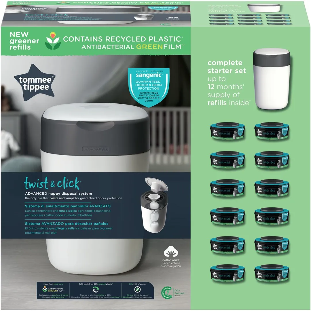 Tommee Tippee Twist & Click Luieremmer Starterset - 33L - 12 Navullingen - Wit - afbeelding 6 van 6