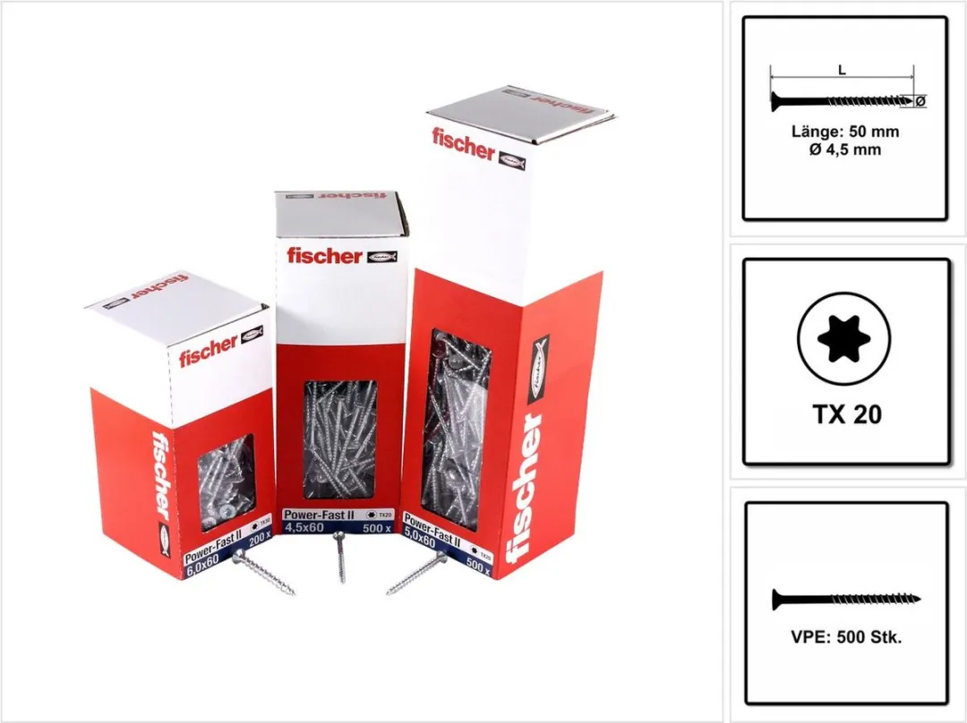 Fischer Power-Fast II FPF II 670273 Spanplattenschroeven 4,5x50mm