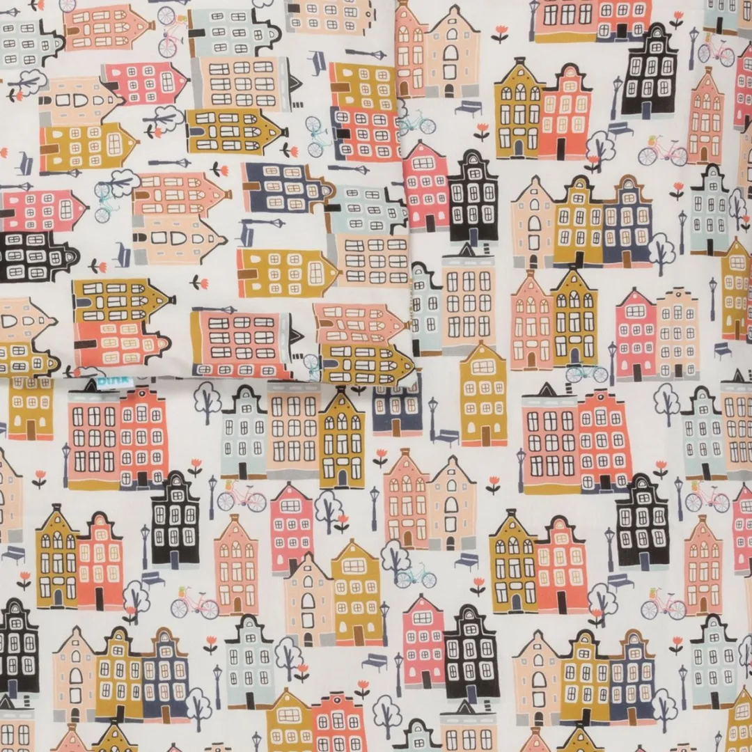 BINK Bedding Adam Dekbedovertrek 80x60cm - Wieg - Peach/Blue/Mosterd/Roze/Zwart