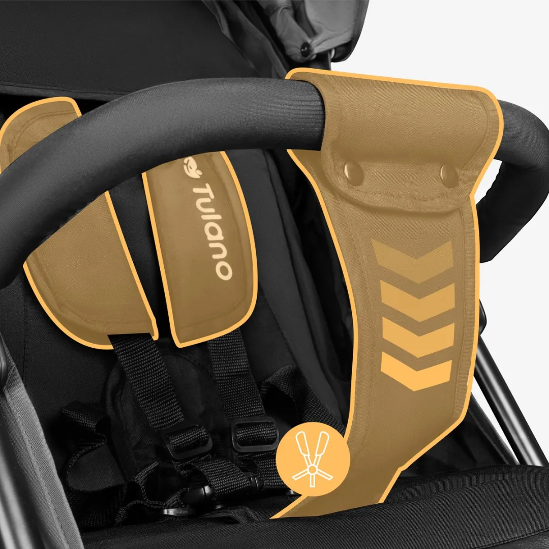 Tulano Davos 35 kinderwagen – Licht & compact – Verstelbare rugleuning – XXL Zonnekap – Inclusief voetenzak, muggennet en bekerhouder – Grijs