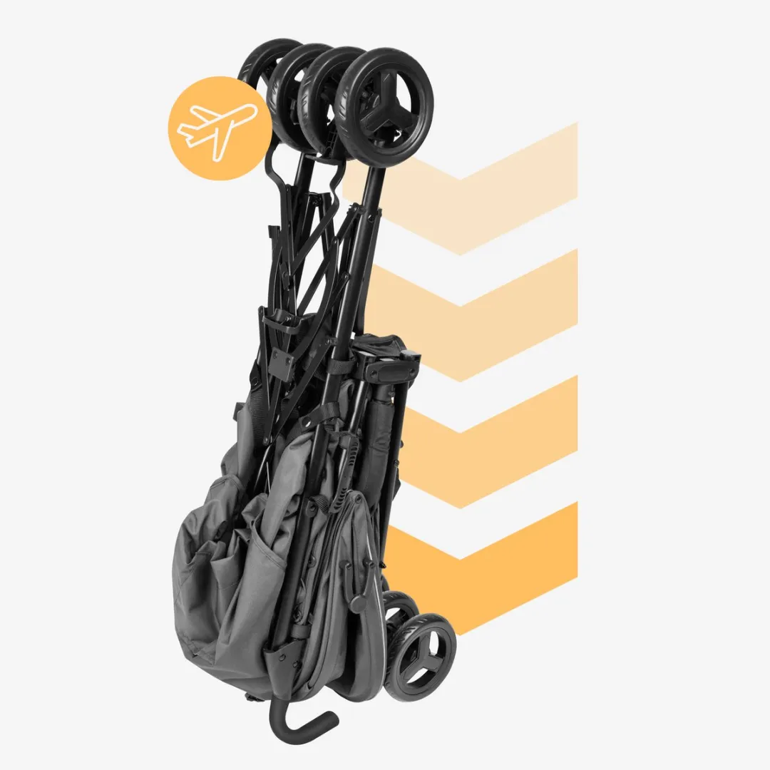 Tulano Davos 35 kinderwagen – Licht & compact – Verstelbare rugleuning – XXL Zonnekap – Inclusief voetenzak, muggennet en bekerhouder – Grijs