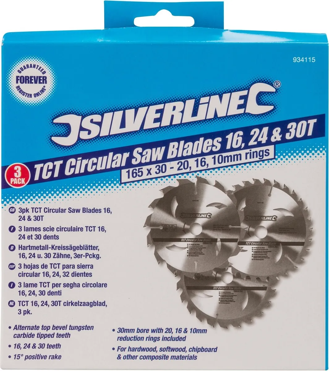Silverline Cirkelzaagbladset 165mm TCT - 3-delig