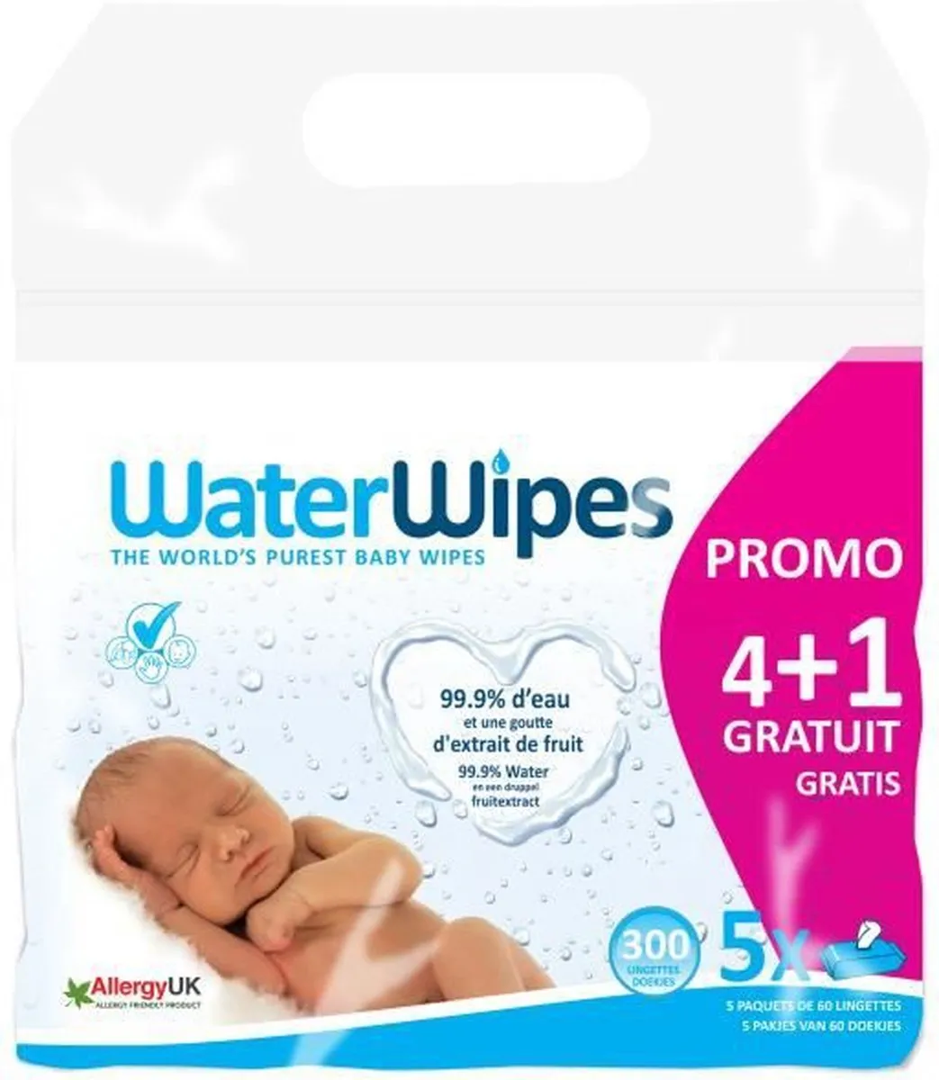 WaterWipes Set 300 Billendoekjes - 5x60 Stuks