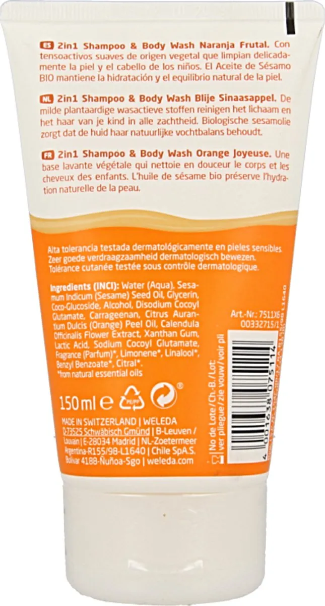 Weleda Kids 2-in-1 Shampoo & Body Wash 150ml - Sinaasappel