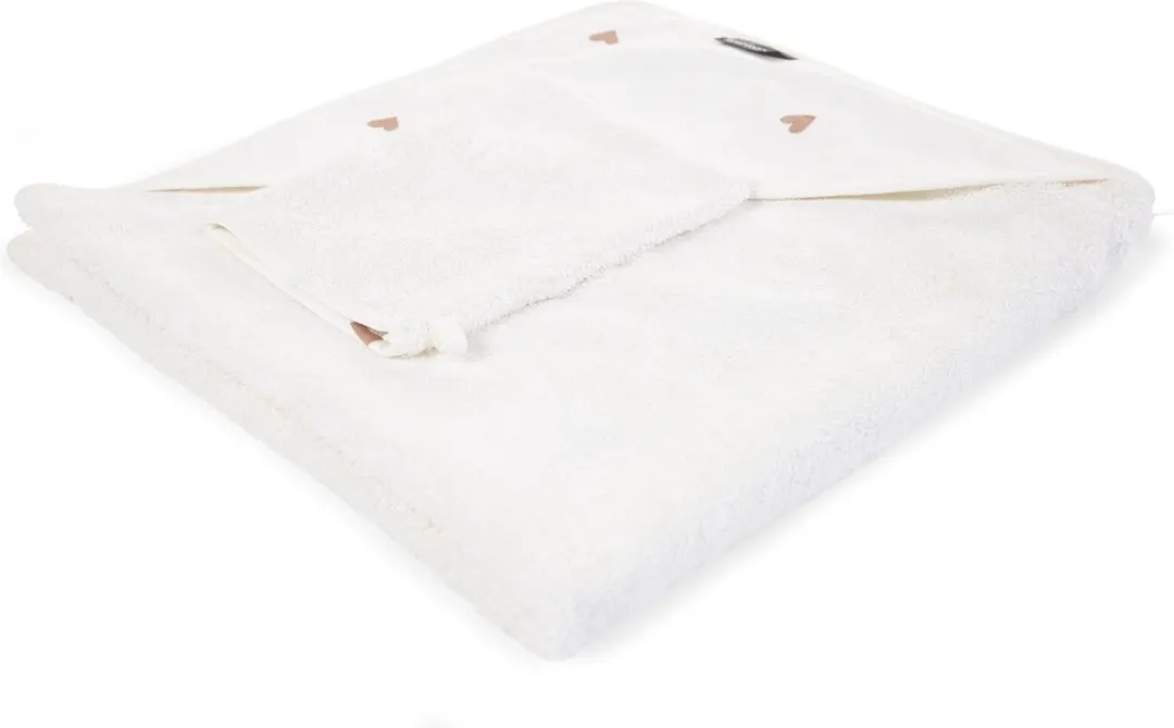 Childhome Hearts Collection Badcape & Washandje 80x80cm - Wit