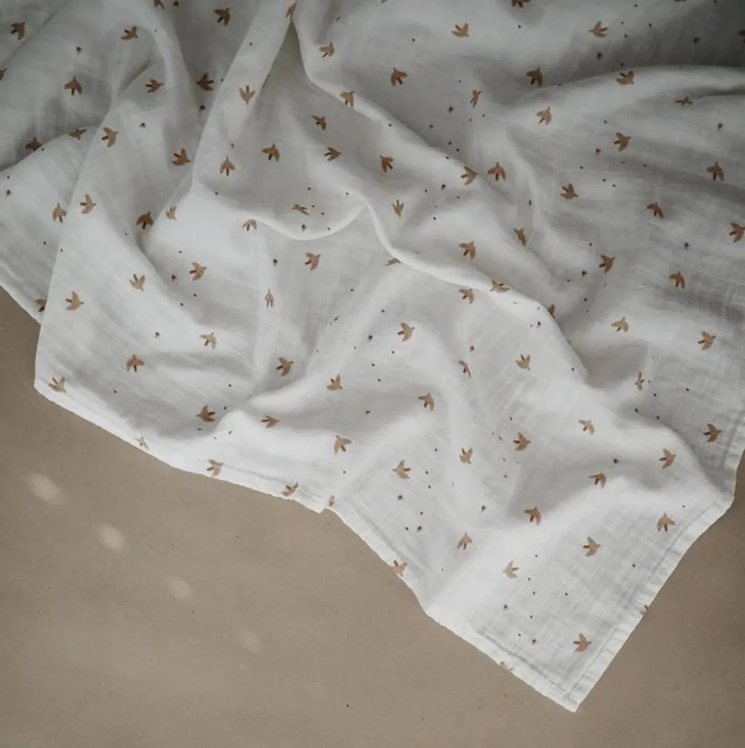 Mushie Swaddle Sparrow 120x120cm - Wit