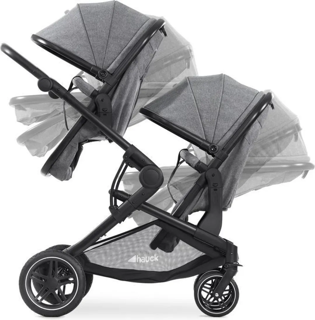 Hauck Atlantic Twin - Tweeling kinderwagen - Compact opvouwbaar - Melange Grey