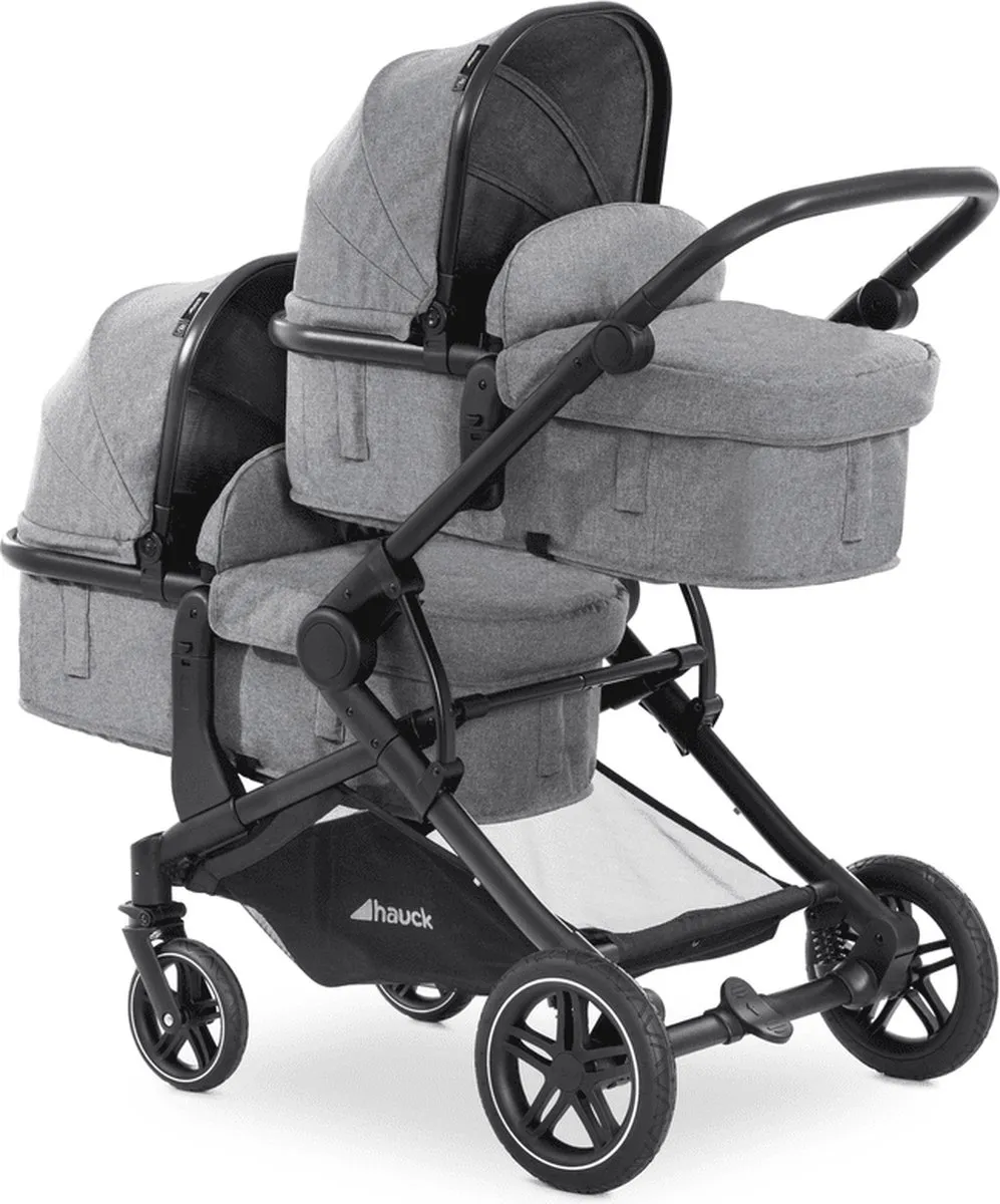 Hauck Atlantic Twin - Tweeling kinderwagen - Compact opvouwbaar - Melange Grey