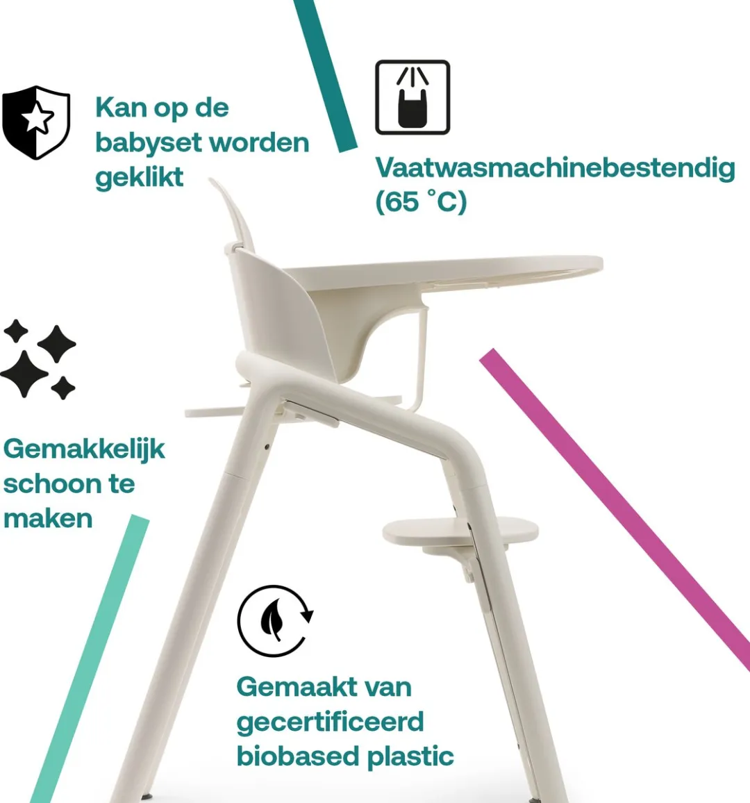 Bugaboo Giraffe tray voor Bugaboo Giraffe kinderstoel babyset, vaatwasmachinebestendig, Wit