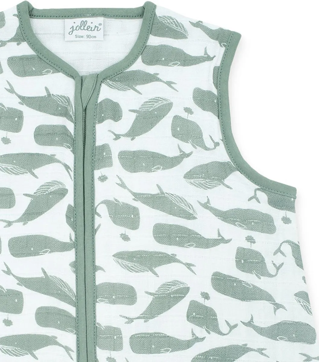 Jollein Zomerslaapzak Baby Hydrofiel 70cm Whales - Ash Green - afbeelding 6 van 6