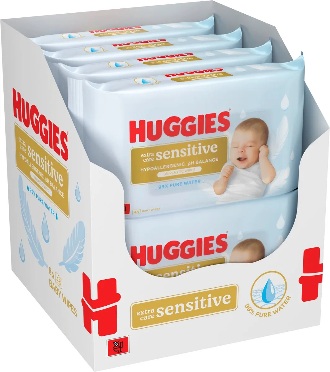 Huggies billendoekjes - Extra Care Sensitive - 384 babydoekjes (8 x 48 stuks) - 100% plastic vrij