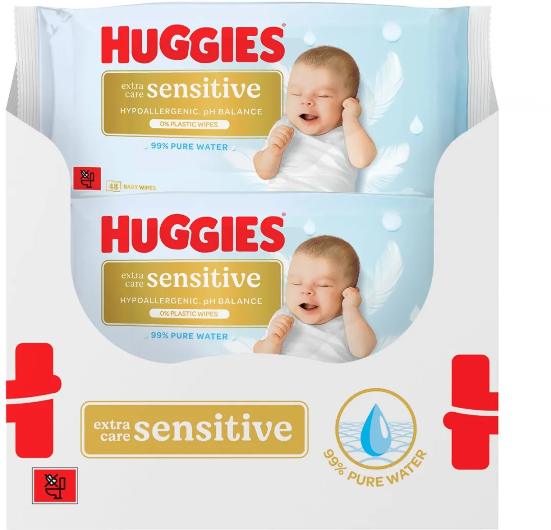 Huggies billendoekjes - Extra Care Sensitive - 384 babydoekjes (8 x 48 stuks) - 100% plastic vrij