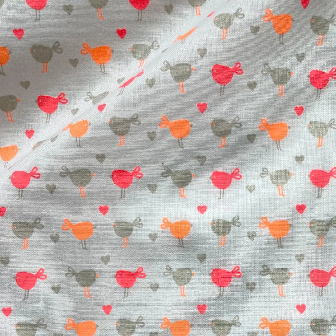 BINK Bedding Birdie Hoeslaken 40x80cm - Oranje/Fuchsia/Grijs