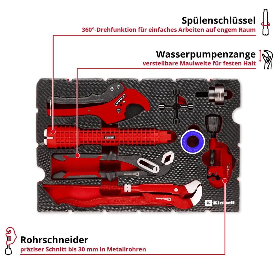 Einhell Sanitaire Installatieset 8-delig - Rood/Zwart - afbeelding 6 van 6