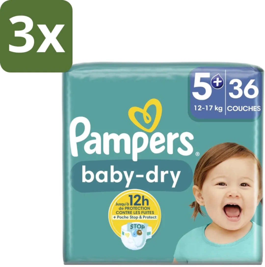 Pampers Baby-Dry Maat 5+ Luiers - 108 Stuks (3x36)