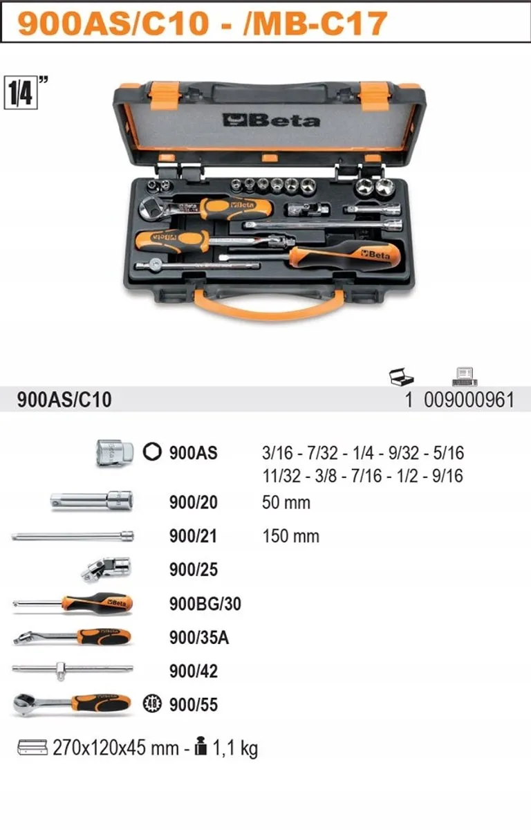Beta 17-delige Doppenset 1/4" - MPN 900AS/C10 - Oranje/Zwart