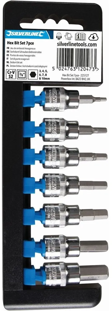 Silverline Zeskant Bitset 3-10mm - 7-delig - Zwart/Chroom
