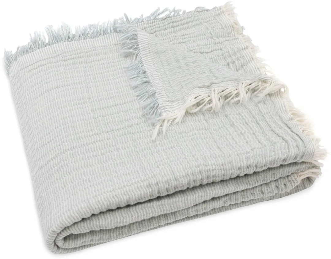 Jollein Deken Ledikant 120x120cm - Fringe Stripe Sea Green/Ivory - GOTS