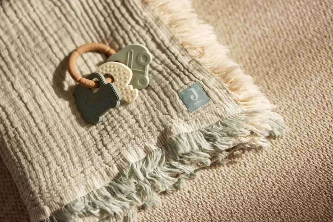 Jollein Deken Ledikant 120x120cm - Fringe Stripe Sea Green/Ivory - GOTS