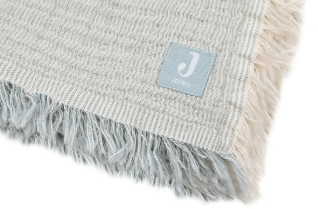 Jollein Deken Ledikant 120x120cm - Fringe Stripe Sea Green/Ivory - GOTS