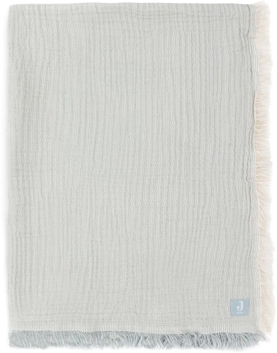 Jollein Deken Ledikant 120x120cm - Fringe Stripe Sea Green/Ivory - GOTS