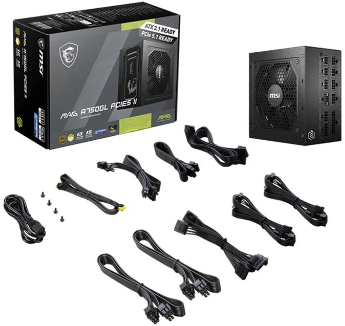 MSI MAG A750GL PCIE5 II Voeding 750W - Volledig Modulair - Zwart