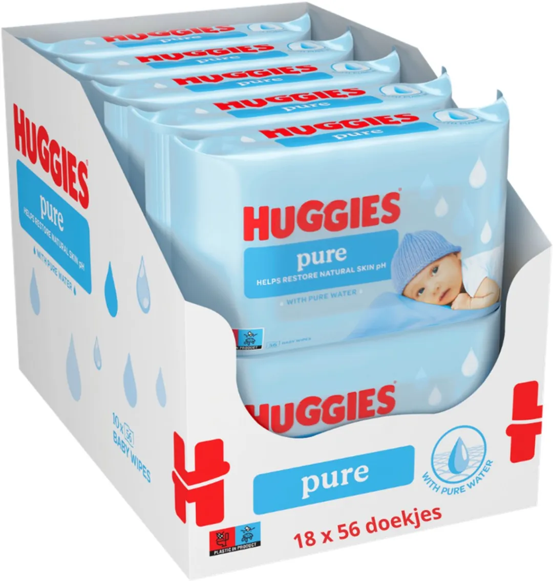 Huggies billendoekjes - Pure 99% water - 18 x 56 stuks - 1008 doekjes - voordeelverpakking