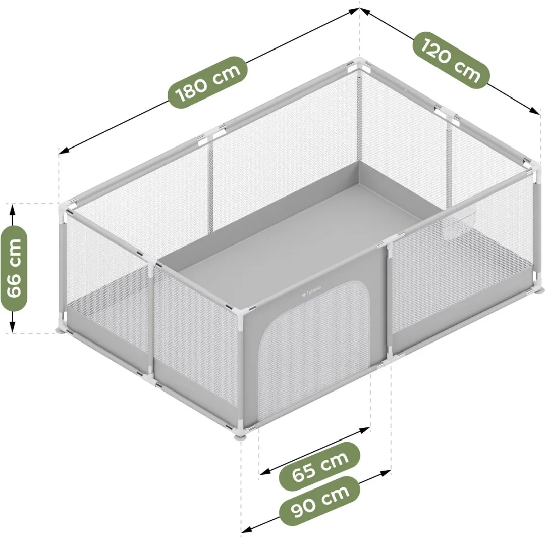 Tulano - Cozy 22 - babybox - kinderbox – 120x180 cm – voor binnen en buiten – grijs/wit – ademend gaas – EN71-gecertificeerd – 6 tot 36 maanden