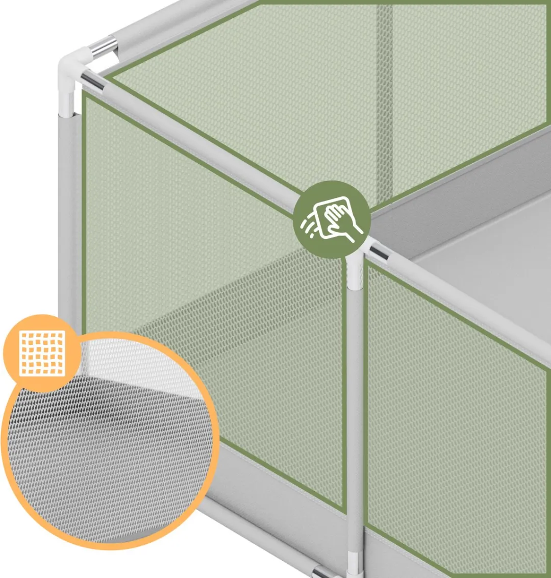 Tulano - Cozy 22 - babybox - kinderbox – 120x180 cm – voor binnen en buiten – grijs/wit – ademend gaas – EN71-gecertificeerd – 6 tot 36 maanden