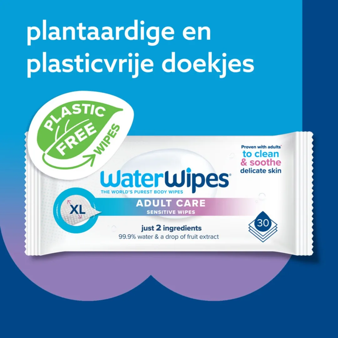 WaterWipes Gevoelige Doekjes voor Volwassenen - 180 Doekjes (6 Pakjes) - Extra Groot en Zacht voor de Gevoelige Huid