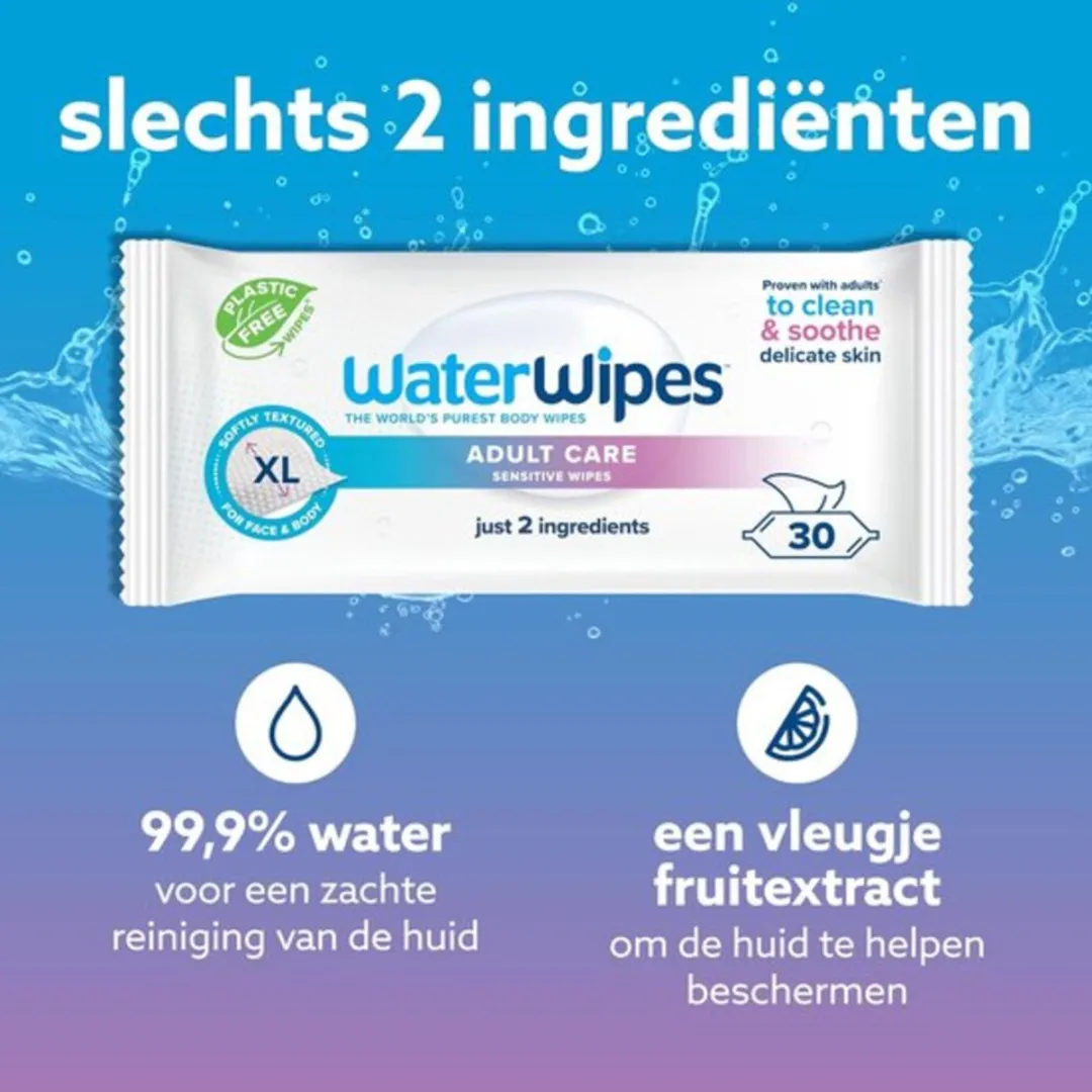 WaterWipes Gevoelige Doekjes voor Volwassenen - 180 Doekjes (6 Pakjes) - Extra Groot en Zacht voor de Gevoelige Huid