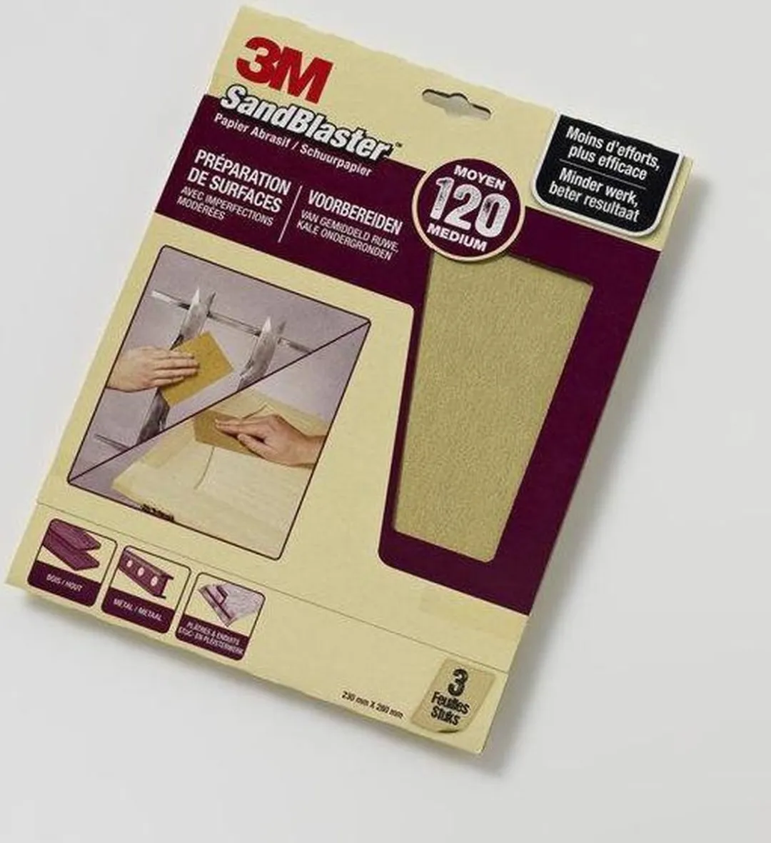 3M SandBlaster Schuurpapier P120 - 3 Stuks 23x28cm Paars