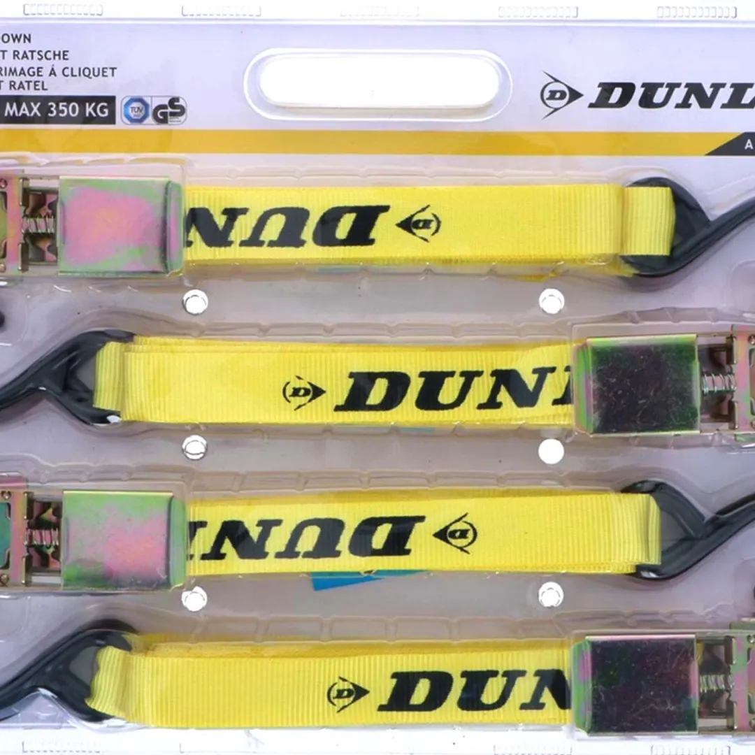 Dunlop Spanbanden met ratel 350kg - 5m - 4 Stuks - Zwart/Geel