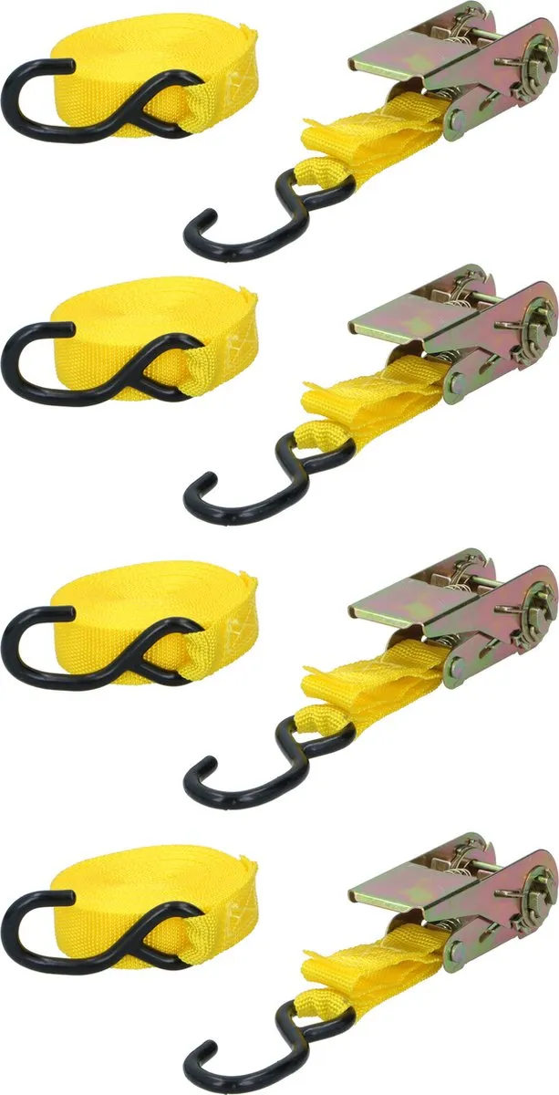 Dunlop Spanbanden met ratel 350kg - 5m - 4 Stuks - Zwart/Geel