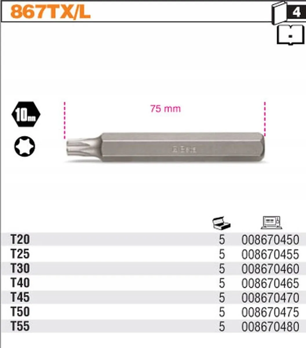 Beta Torx Bit 10mm - 75mm - 40 Lange Uitvoering
