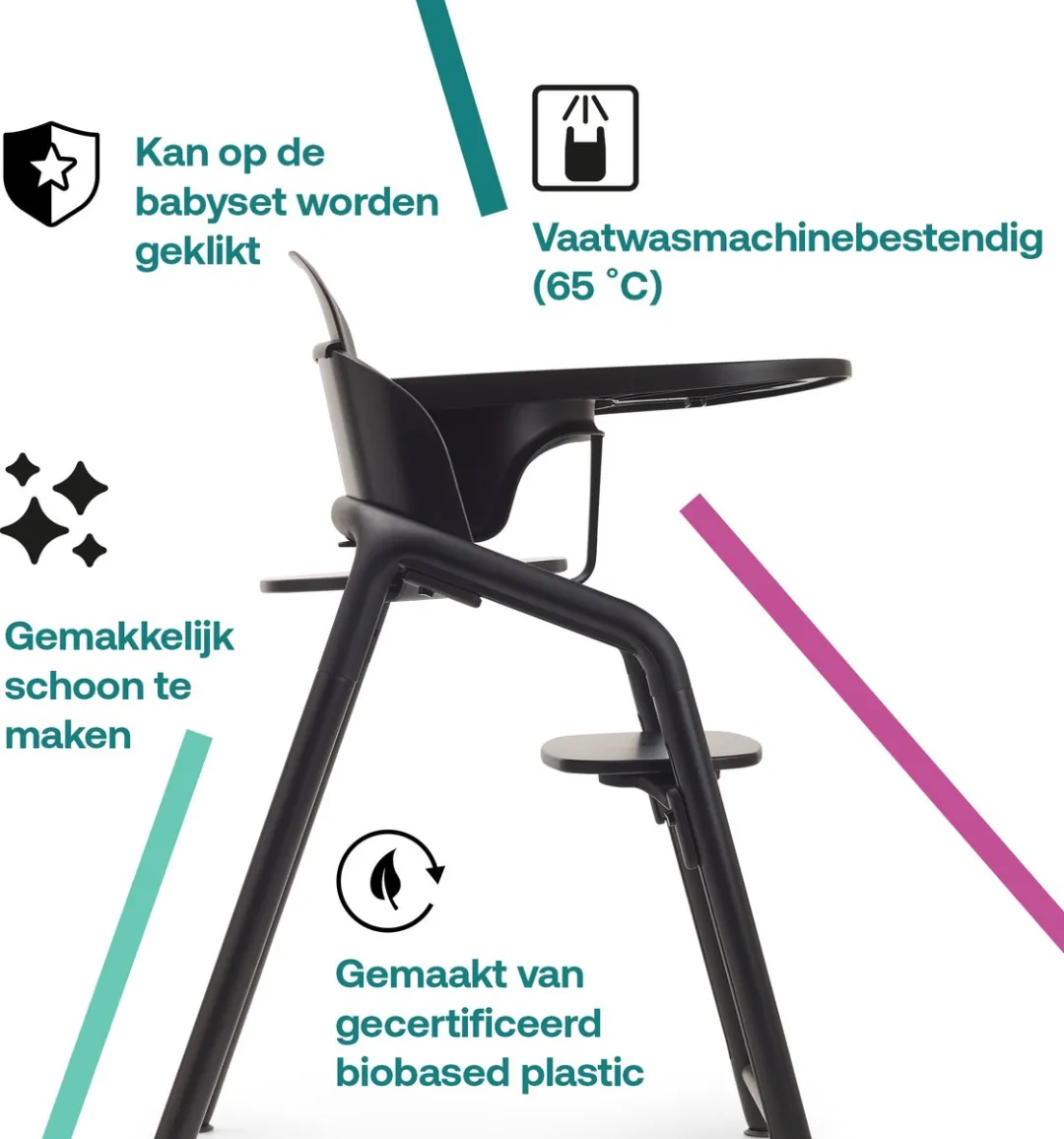 Bugaboo Giraffe tray voor Bugaboo Giraffe kinderstoel babyset, vaatwasmachinebestendig, Zwart