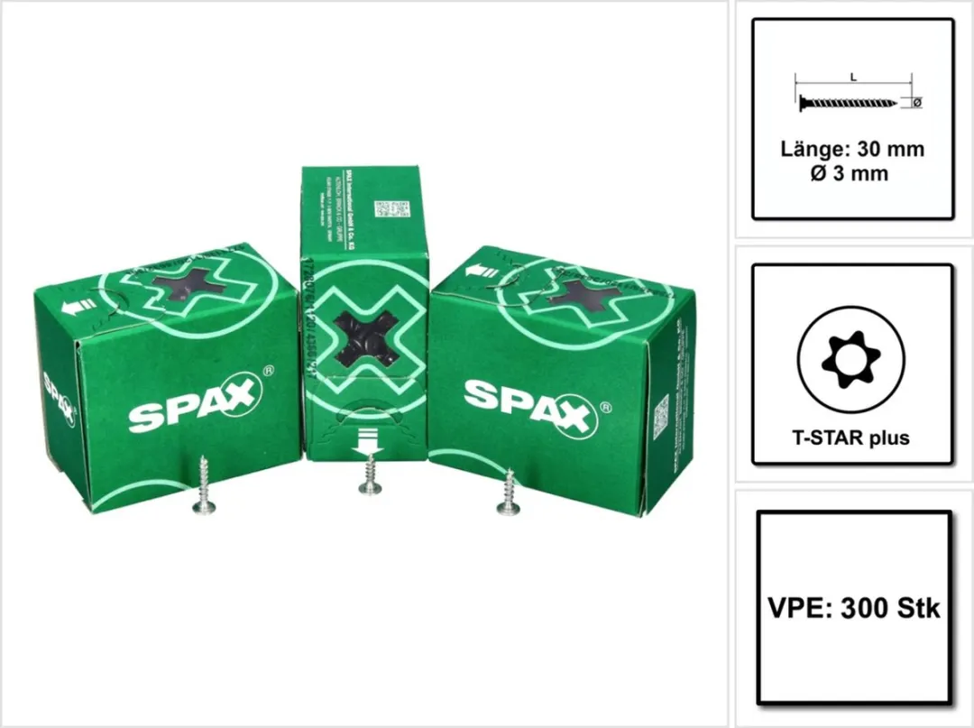 Spax Flachrückwandkopf Torx T10 Schroeven 3,0x30mm - 300 Stuks