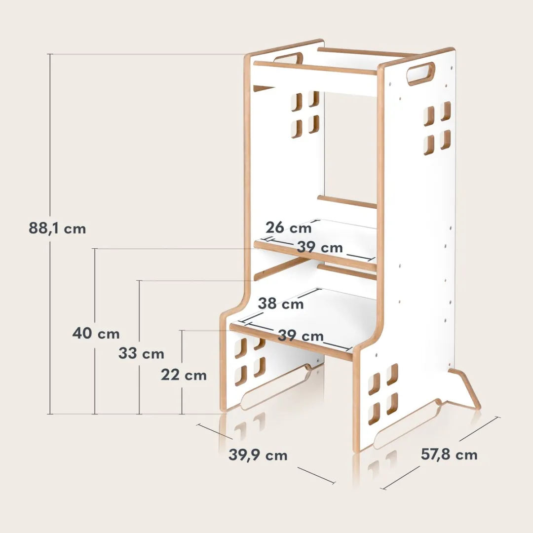 Lionelo Cass Montessori Leertoren & Boekenplank - 3 Hoogtes - Wit