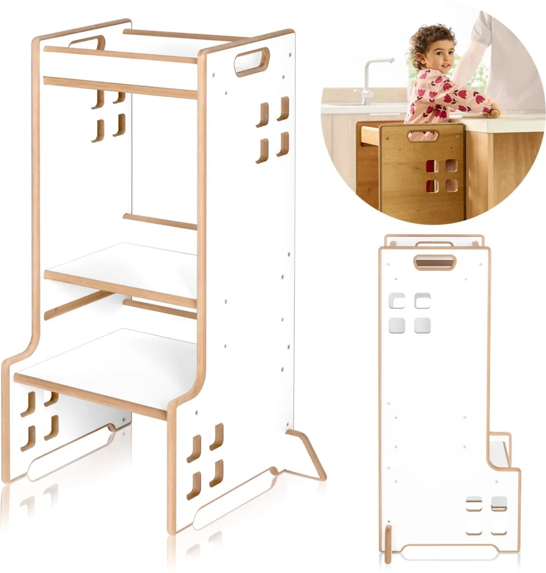 Lionelo Cass Montessori Leertoren & Boekenplank - 3 Hoogtes - Wit