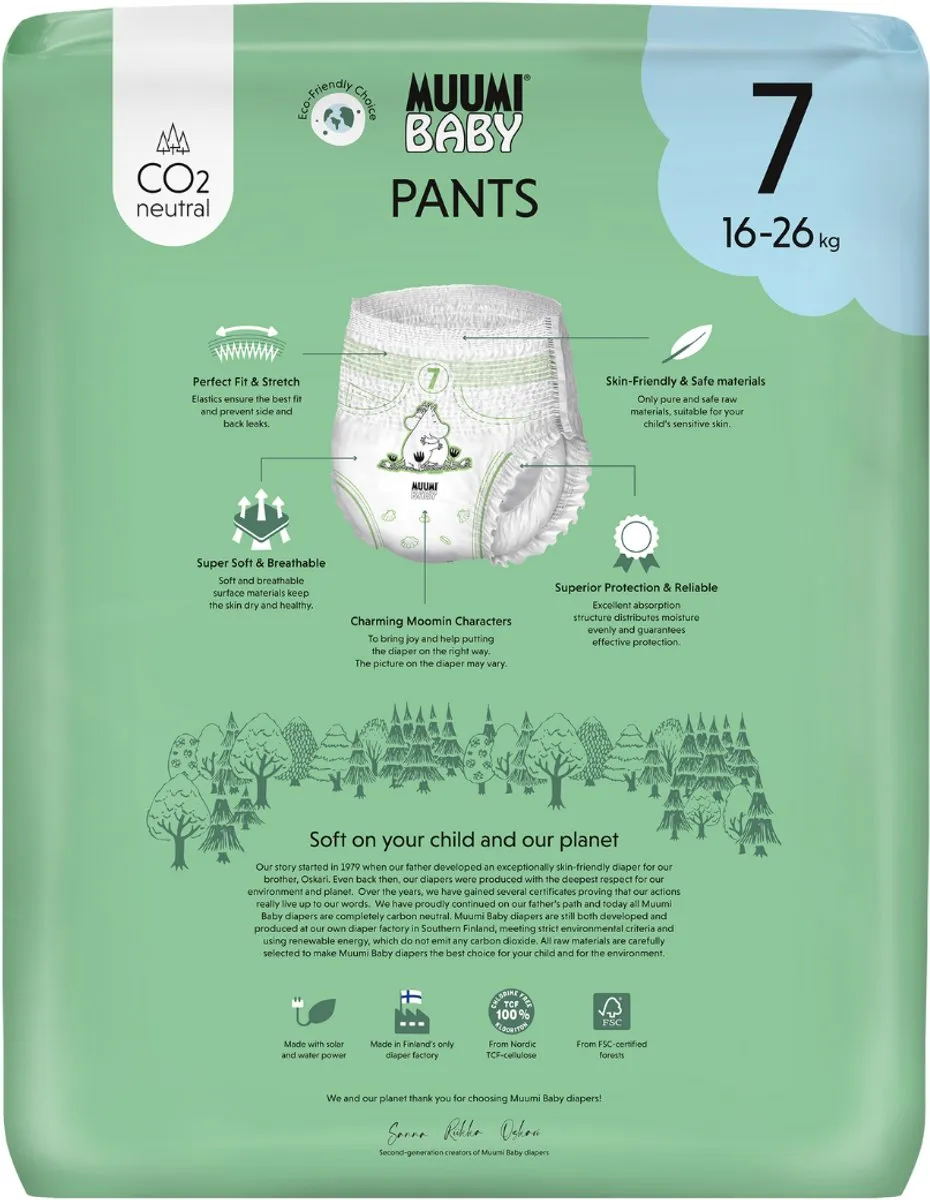 Muumi Baby Eco Luierbroekjes - Maat 7 - 16-26 kg - 34 stuks - Parfumvrij - Nordic Swan Ecolabel