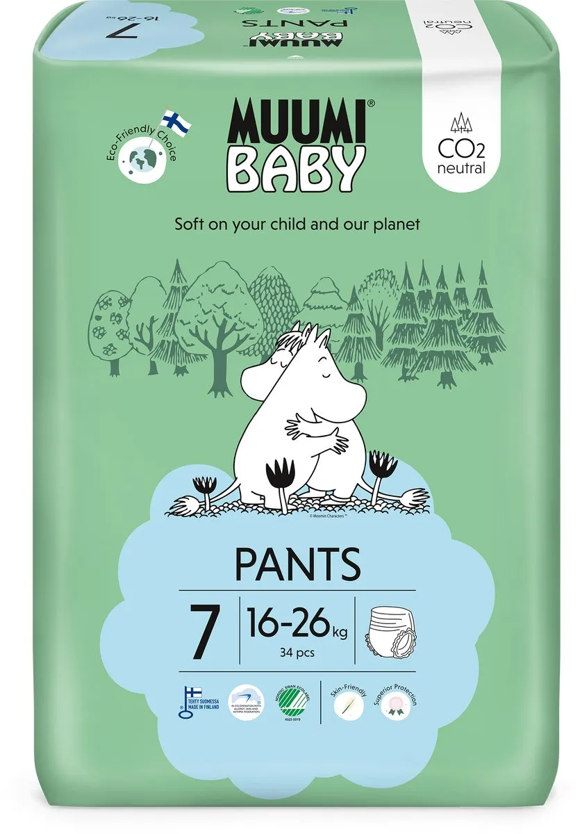 Muumi Baby Eco Luierbroekjes - Maat 7 - 16-26 kg - 34 stuks - Parfumvrij - Nordic Swan Ecolabel