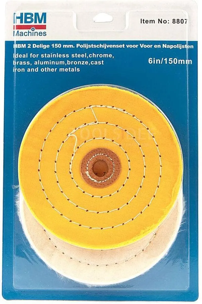 HBM 2-delige 100mm Polijstschijvenset - RVS/Messing/Koper
