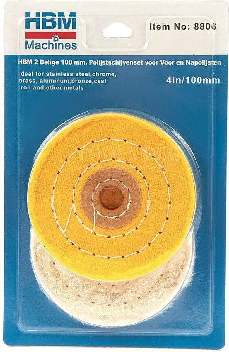 HBM 2-delige 100mm Polijstschijvenset - RVS/Messing/Koper